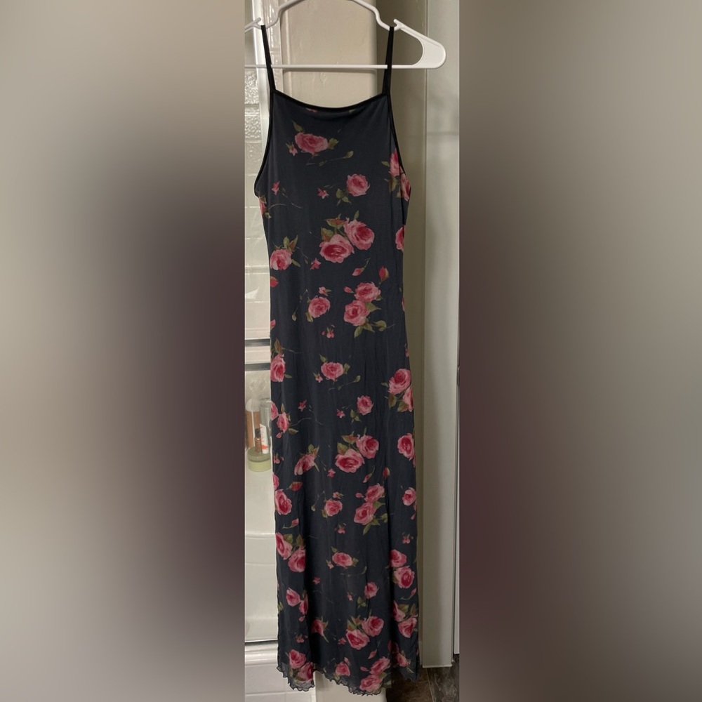 Black and Pink Floral Maxi Slip Dress